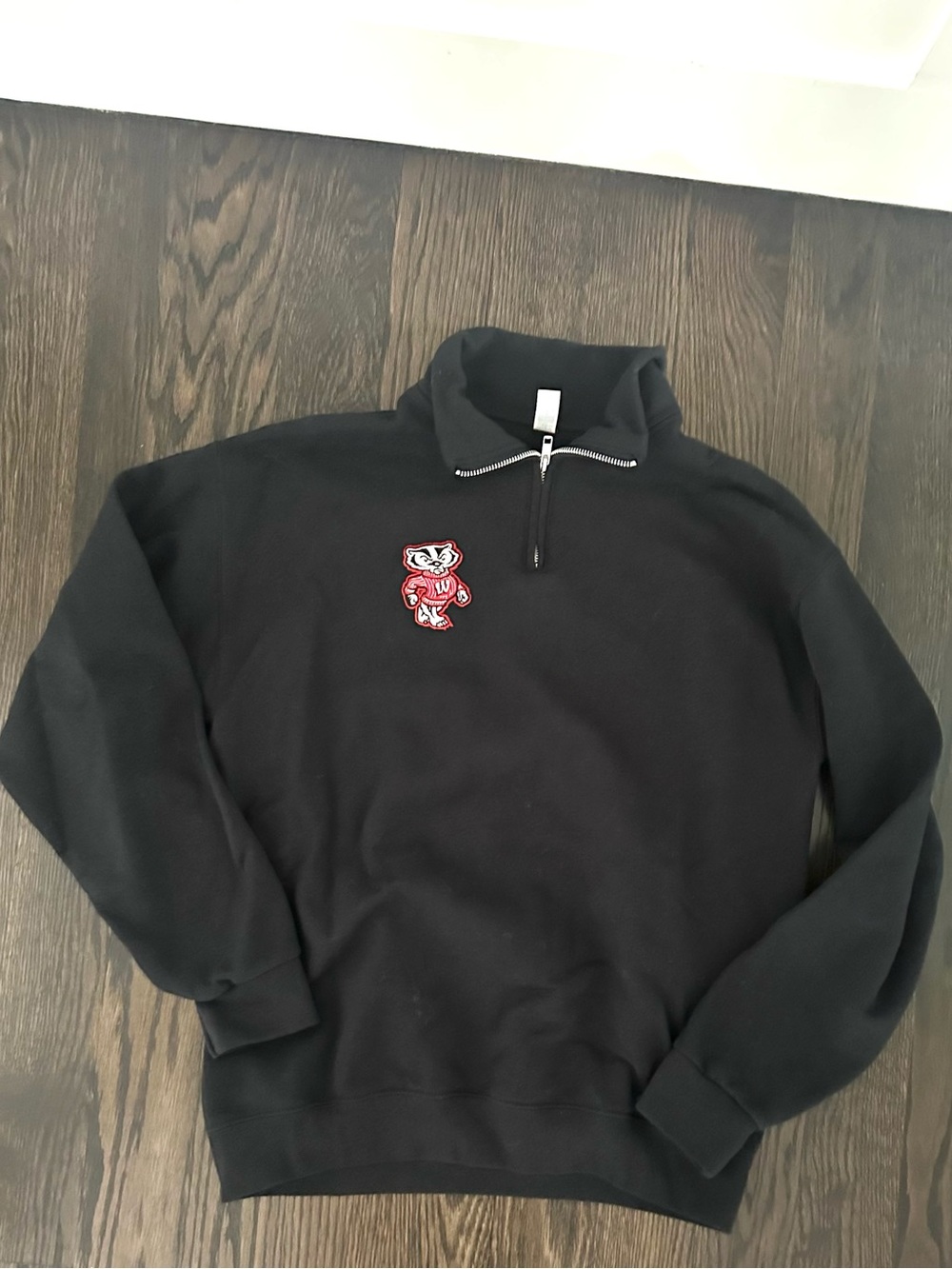 University of Wisconsin Madison Black Quarter-Zip Sweatshirt Embroidered Logo